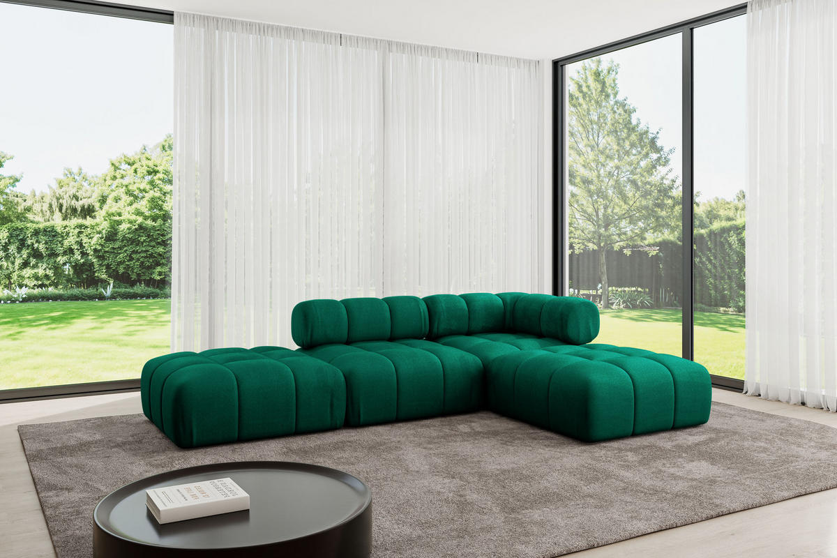 ECKSOFA modulares Sofa Kerru-L1 - 285x190x70 cm Dunkelgrün Velours - Dunkelgrün, Holzwerkstoff/Textil (285/190cm) - ALTDECOR