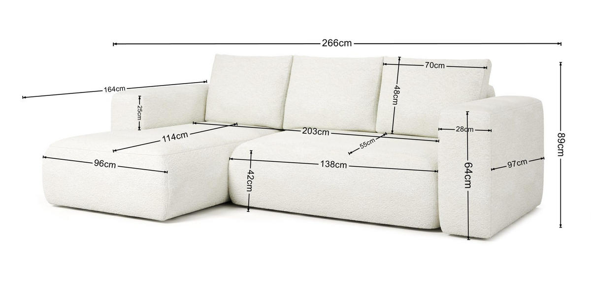 ECKSOFA LAMBI, Grau - Castel 82 - Grau, Textil (266/114cm) - Moderno Meble