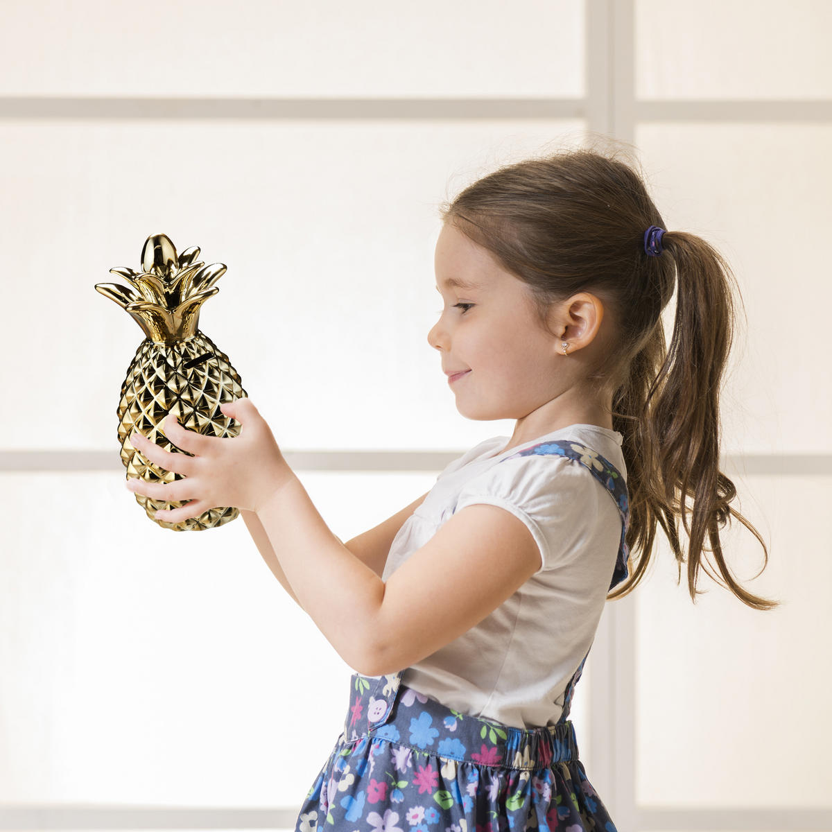 ANANÁSOVÁ sporenka - zlatá, plast/keramika (10.5/24/10.5cm) - Relaxdays