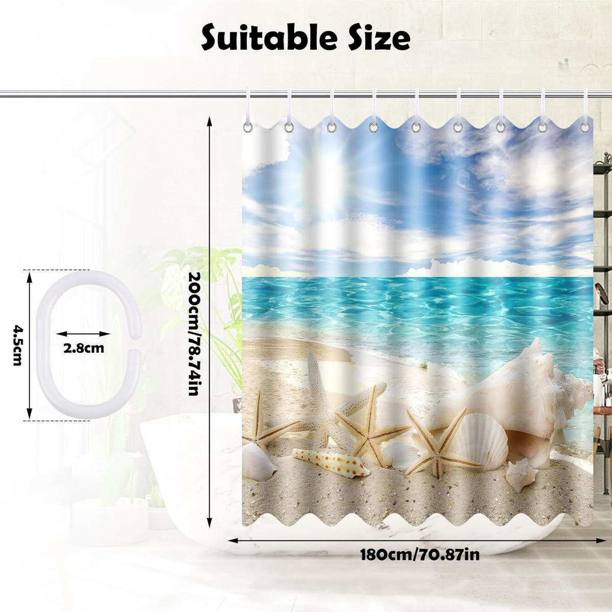 DUSCHVORHANG Polyester 180 x 200 cm schimmelresistent waschbar wasserdicht mit Haken - Multicolor, Textil (180/200cm) - MCBOSON