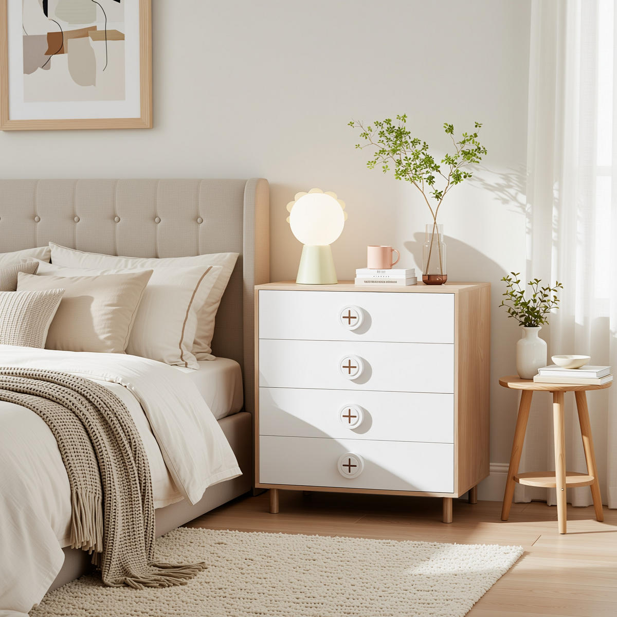 NACHTSCHRÄNKCHEN Modern Weiß Holzoptik mit 4 Schubladen 80×54×90 cm - Weiß, Holzwerkstoff (80/90/54cm) - Urban Meuble