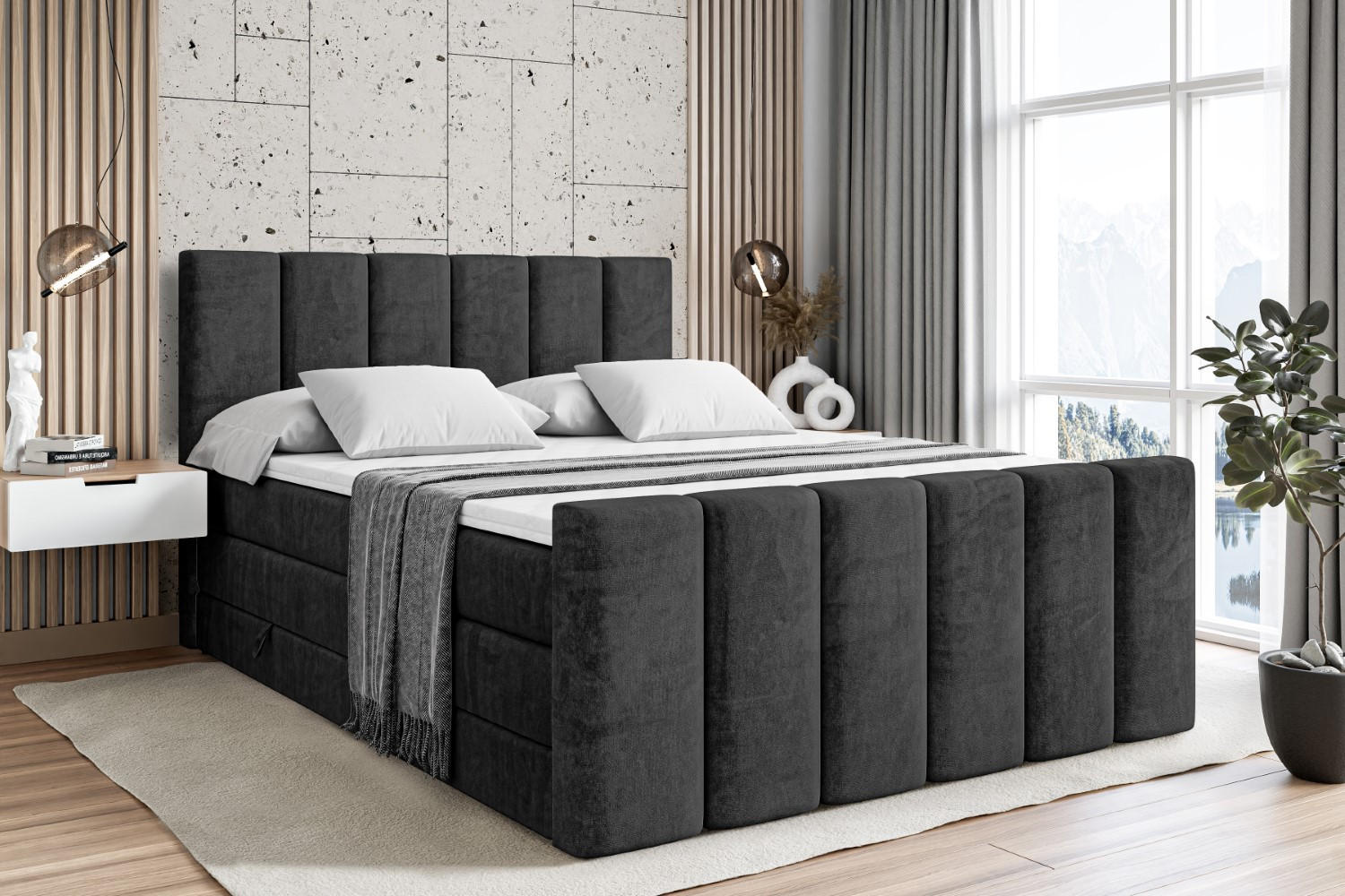 BOXSPRINGBETT BOXI1-Z KING - 200x200 - H3/H4 - Schwarz - Schwarz, Holzwerkstoff (200/200cm) - ALTDECOR