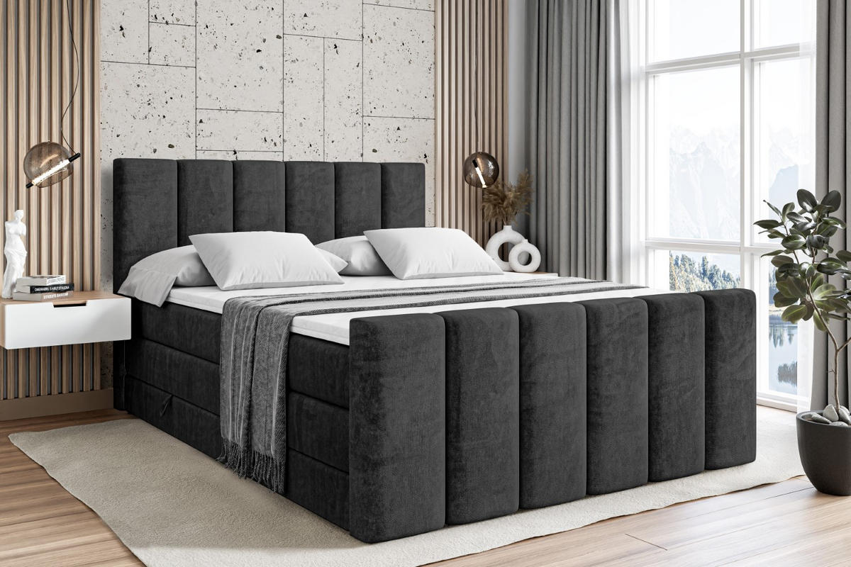 BOXSPRINGBETT BOXI1-Z KING - 160x200 - H3/H4 - Schwarz - Schwarz, Holzwerkstoff (160/200cm) - ALTDECOR