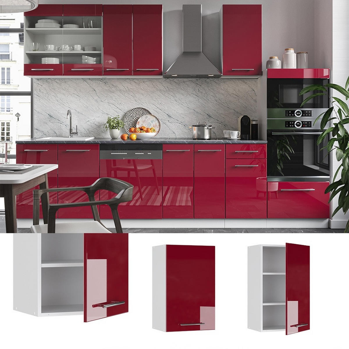 HÄNGESCHRANK Fame-Line Bordeaux Hochglanz 45 cm - Bordeaux/Weiß, Holzwerkstoff (45/72/34.1cm) - Vicco