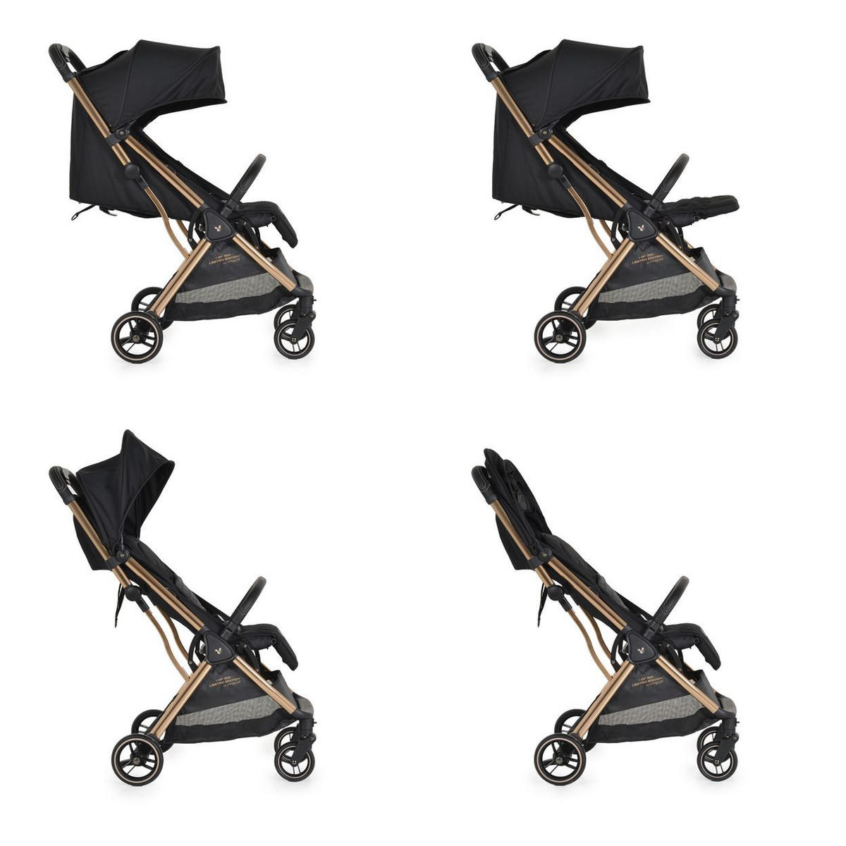 BUGGY easy Fold schwarz gold Alu Sonnendach verstellbar, faltbar, Korb - Roségold, Metall (89/43/103cm) - Cangaroo