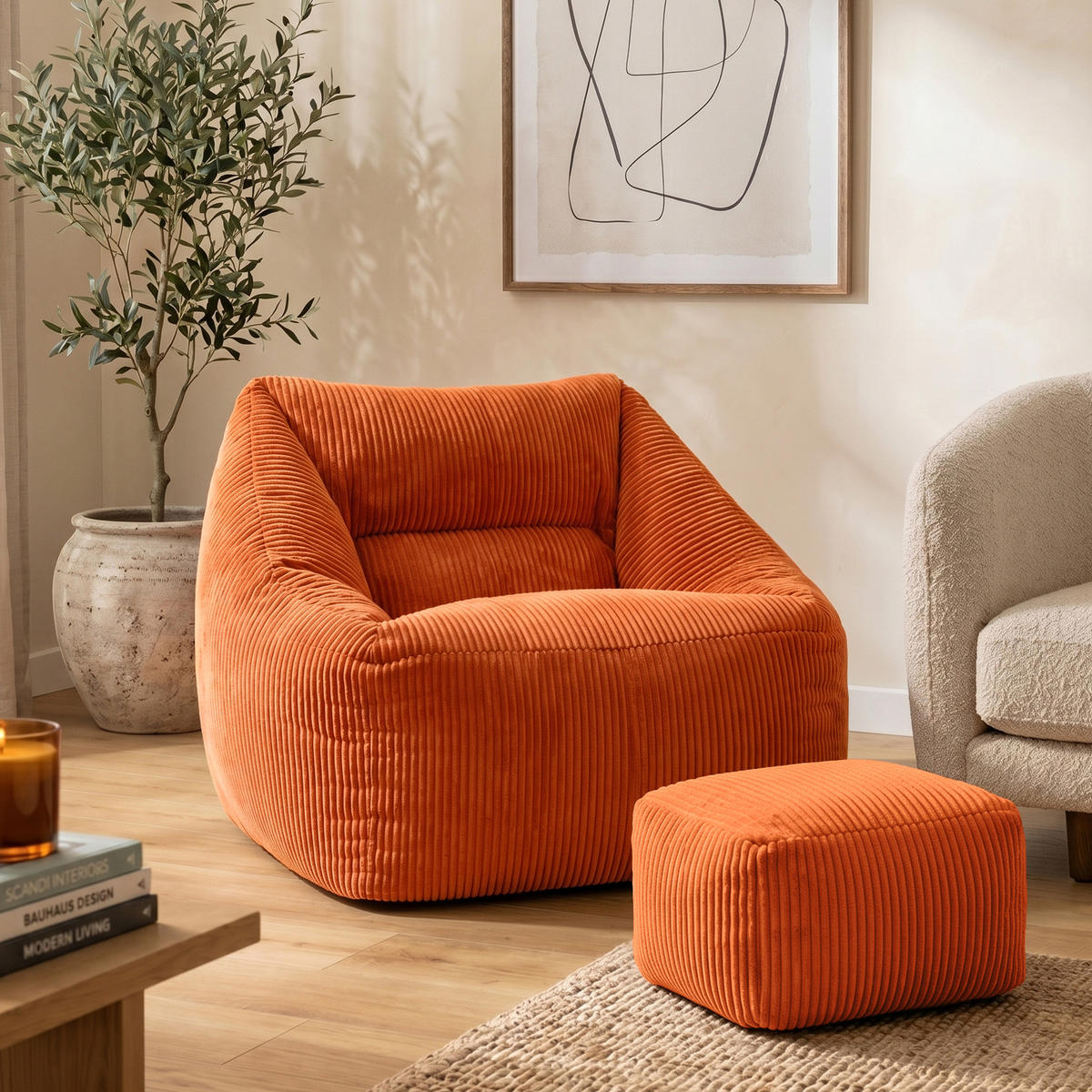 SITZSACK Cord Sessel Natalia mit Hocker - Terracotta, Textil (97/73/84cm) - icon