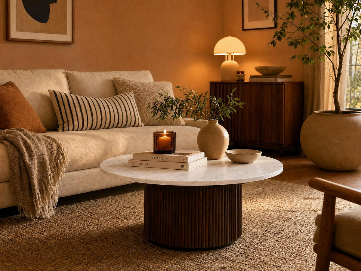 COUCHTISCH - 90 cm x 90 cm - Marmor - Weiß ASKAM - Weiß, Stein (90/90/39.5cm) - Vente-Unique