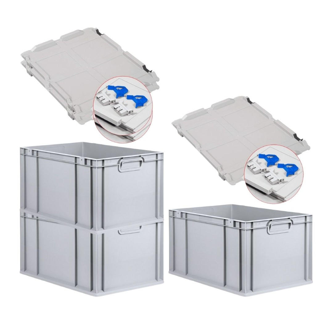 EUROBOX 3x Nextgen Economy Mit Scharnierdeckel Grau/BlauGriffe Geschlossen 65 Liter - Blau, Kunststoff (40/32/60cm) - PROREGAL