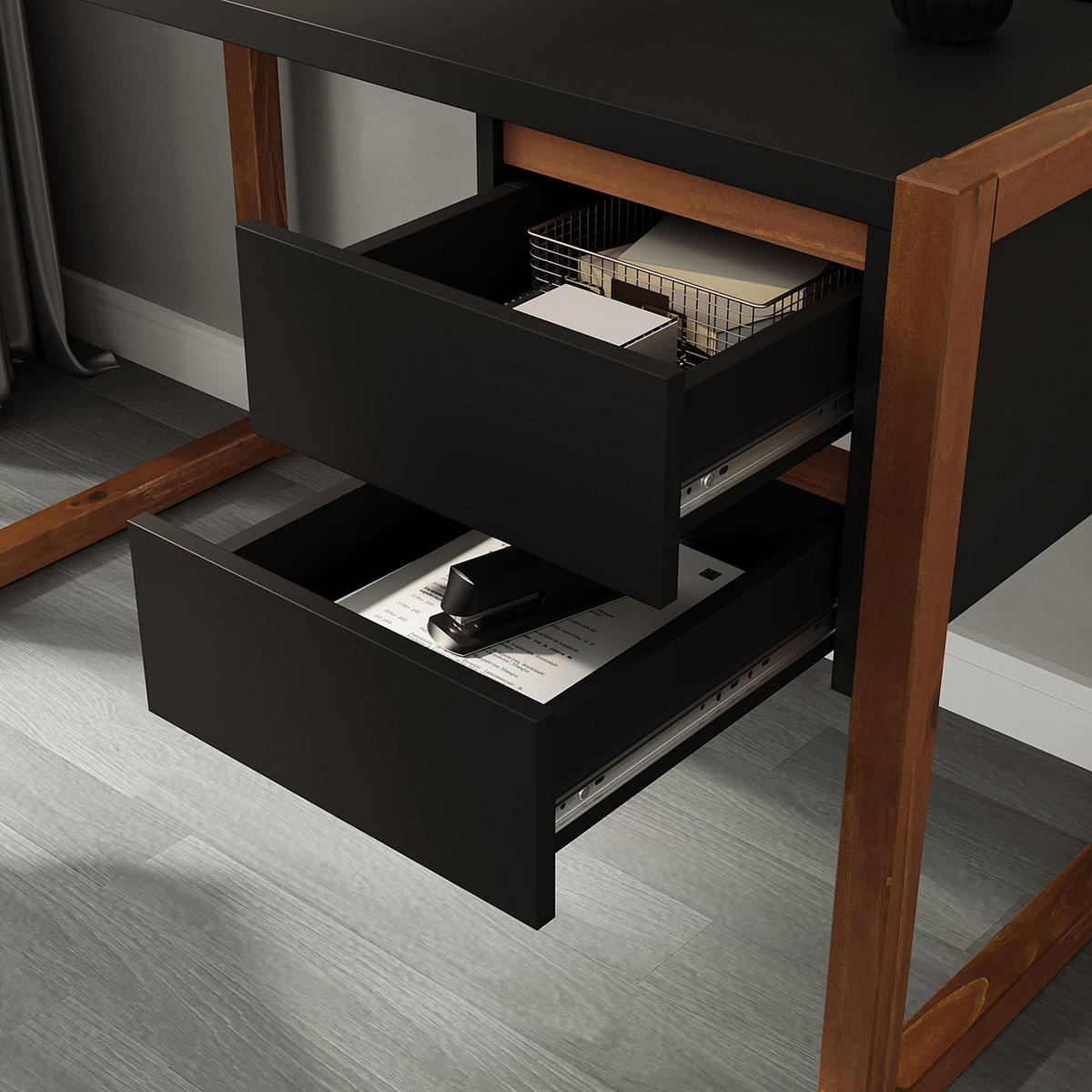 SCHREIBTISCH BELINDA - Kastanienfarben/Schwarz, Holz (54/118/75cm) - IDIMEX