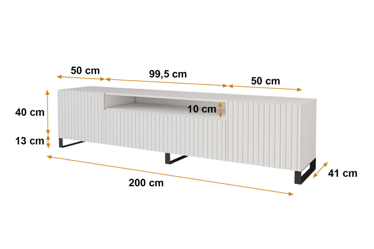 LOWBOARD KITO-S 200x53x41 cm - Weiß - Schwarz/Weiß, Holzwerkstoff (200/53/41cm) - ALTDECOR