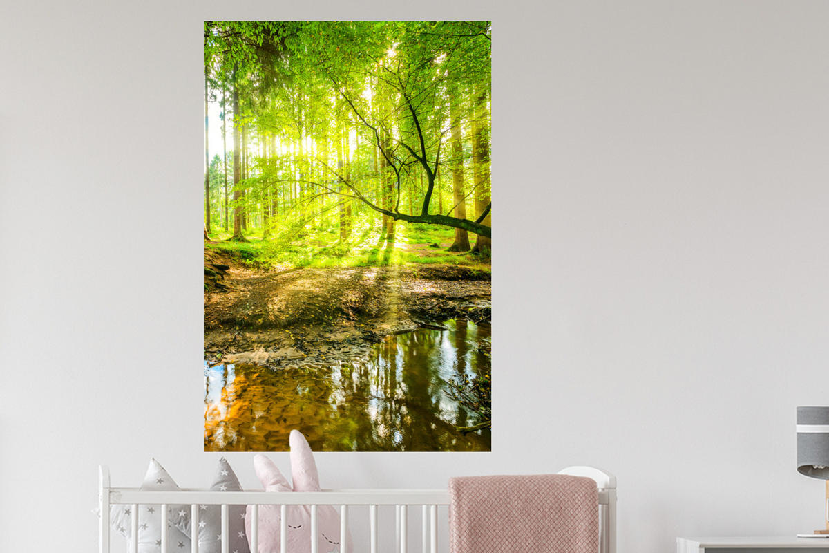 WANDTATTOO Wald - Landschaft - Wasser - Bäume - Sonne - Grün - Natur 80x120 cm - Grün, Kunststoff (80/120/0.1cm) - MuchoWow