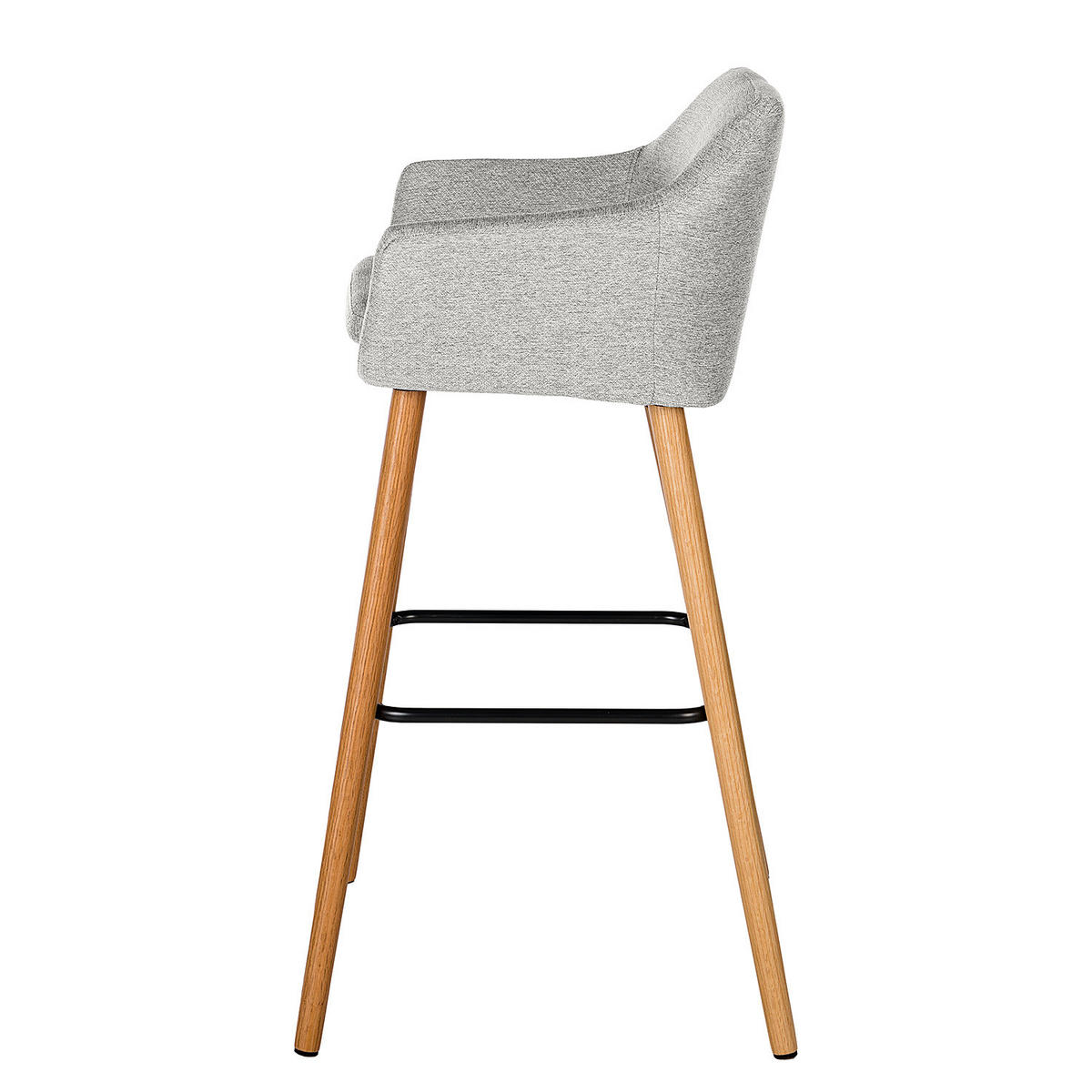 BARSTUHL-SET - Eiche massiv / Metall - Eichefarben/Hellgrau, Eichenholz/Holz (55/101/54cm) - home24