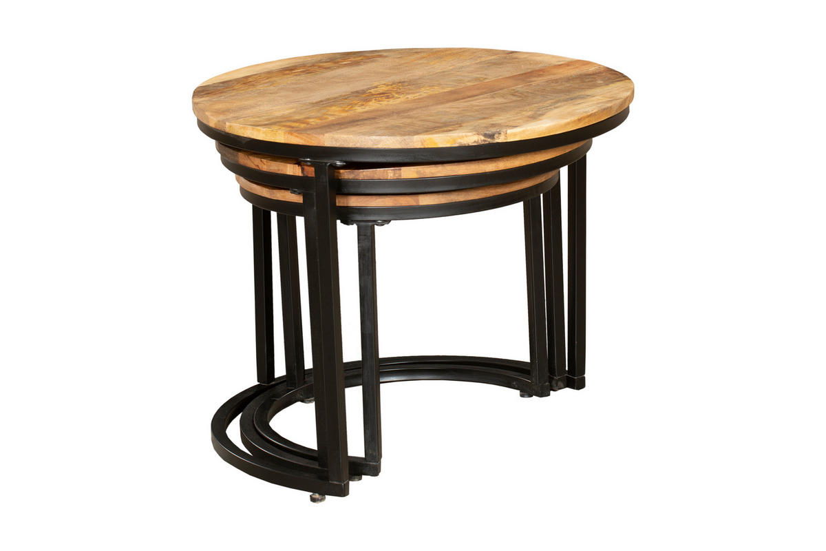 BEISTELLTISCH Heinz 3er Set Mangoholz Braun 50x60x60cm - Braun, Holz (60/60/50cm) - DELUKE