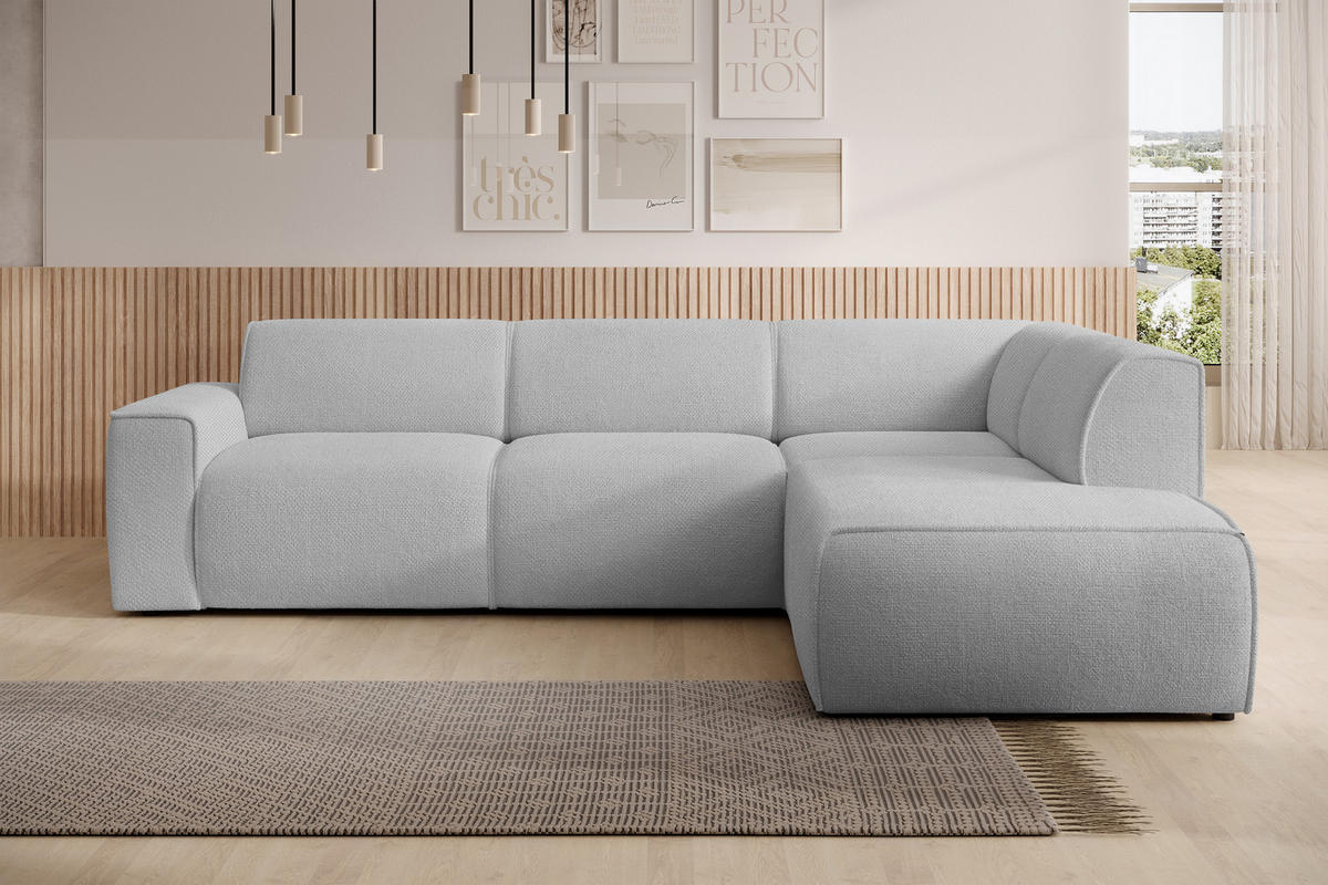 ECKSOFA L Form Didim Hellgrau 292/220/78 cm – großes Sofa stilvoll & bequem R - Hellgrau/Schwarz, Kunststoff/Textil (292/220cm) - AX Living
