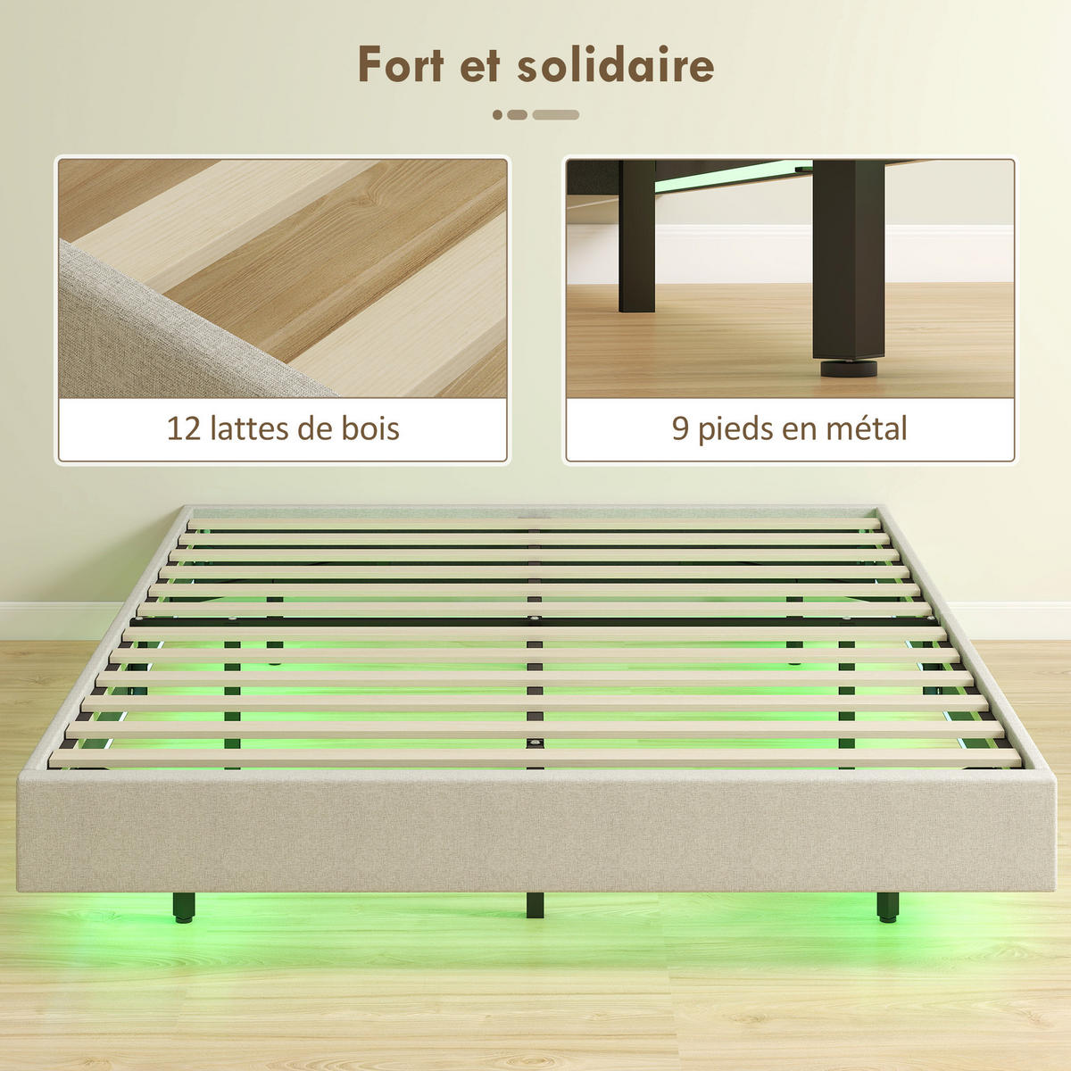BETT 140x190 cm DE-14648 mit LED-Beleuchtung Beige - Beige, Textil (140/190cm) - ComfortXL