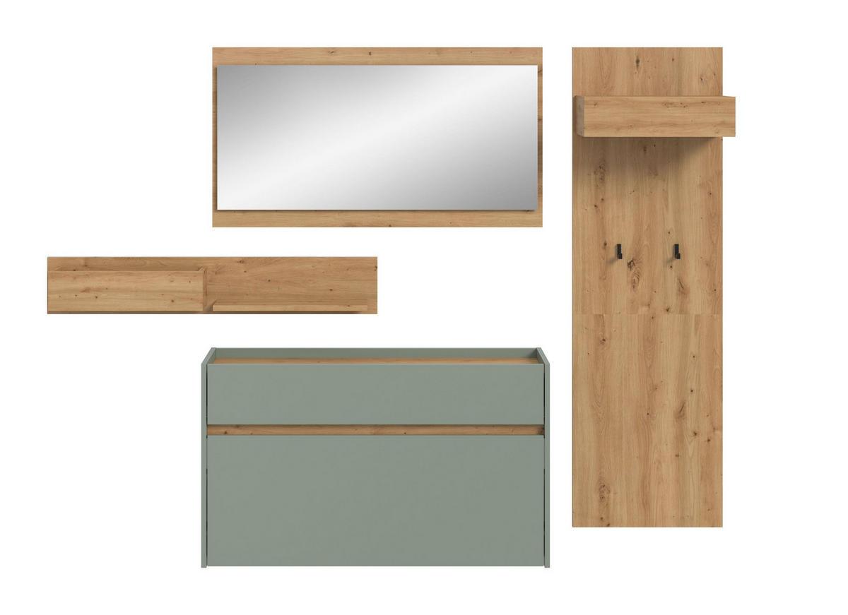 GARDEROBE Flow (B/H/T: ca. 205/192/32 cm) 4 tlg. in Salbei/Salbei - Salbeigrün, Holzwerkstoff (205/192/32cm) - Homes & Jones