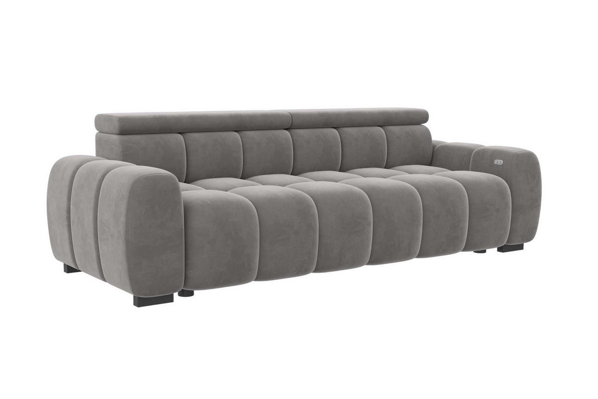 BIGSOFA ALESSIO Velours Silberfarben mit elektrischer Sitztiefenverstellung - Silberfarben, Kunststoff/Textil (248/77/108cm) - 99rooms