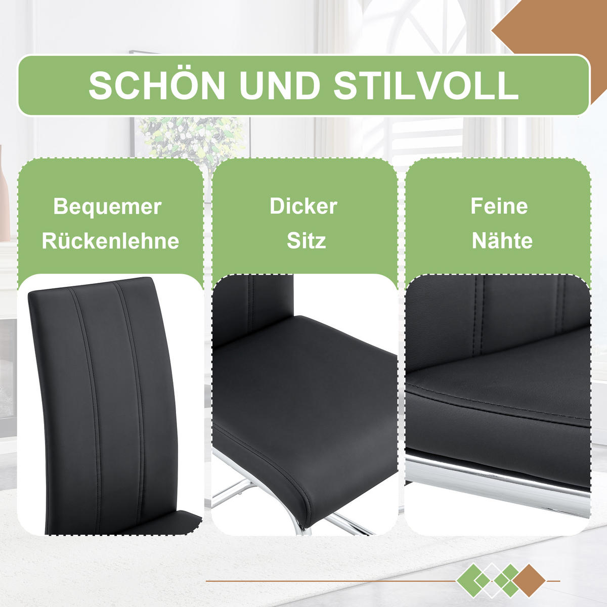 SCHWINGSTUHL DE-36801 2er-Set mit PU-Bezug und hoher Rückenlehne Schwarz - Silberfarben/Schwarz, Metall (43/99/54.5cm) - ComfortXL
