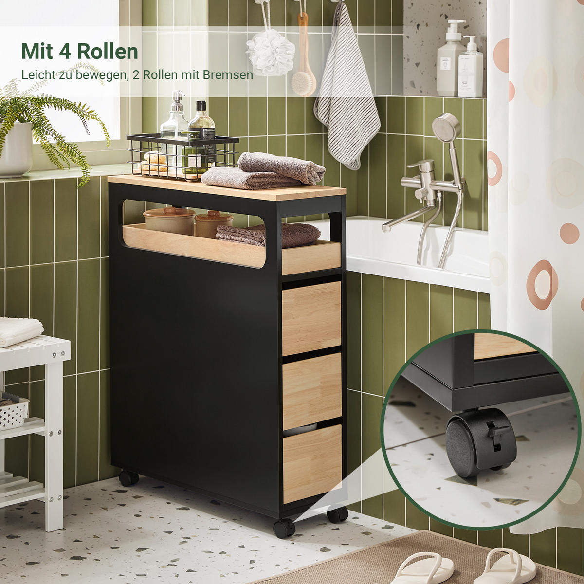 NISCHENWAGEN Schwarz - Schwarz, Holz/Holzwerkstoff (24/82/65cm) - SoBuy