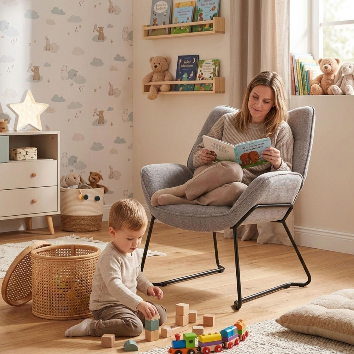 SESSEL Aliano hellgrau - Hellgrau/Schwarz, Textil/Metall (73/76/67cm) - Mr. Deko