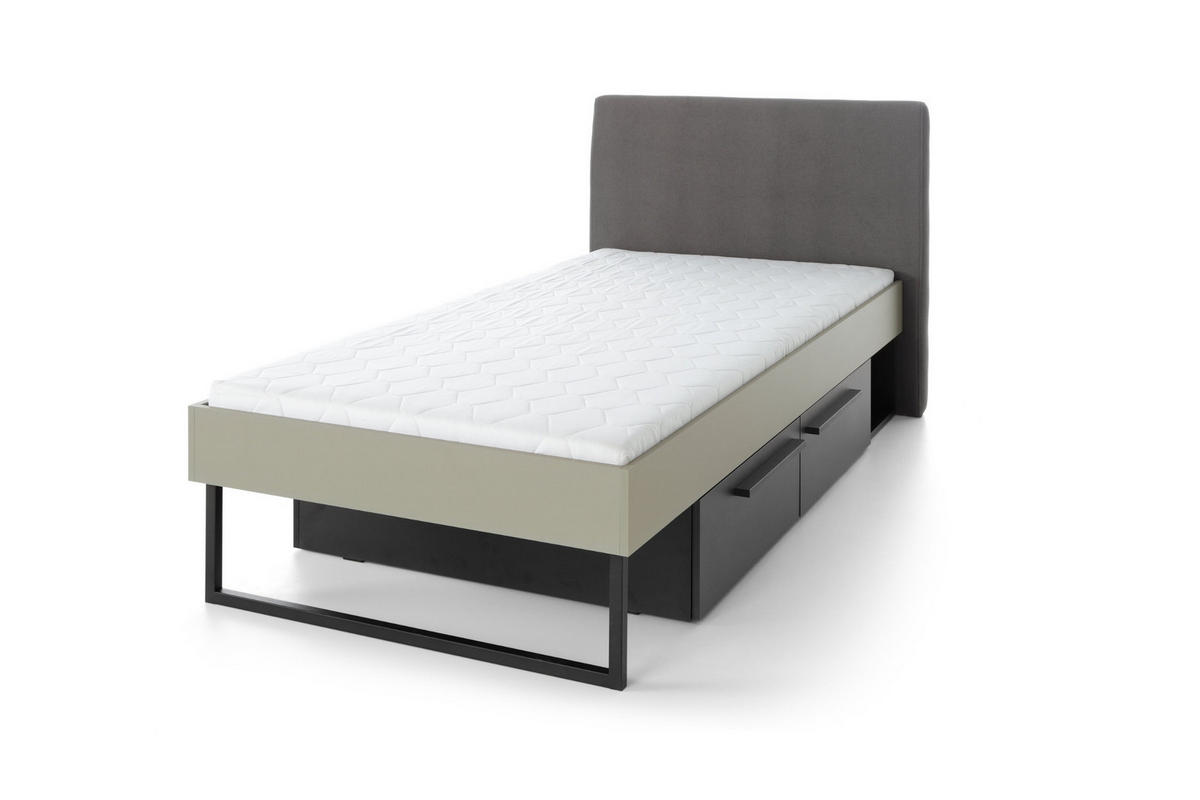 JUGENDBETT SORENTO 12 90/200 in Eukalyptus/Baltic Düne Eiche/Schwarzer Onyx - Eukalyptusholzfarben/Eichefarben, Holzwerkstoff (90/200cm) - Deine Möbel 24