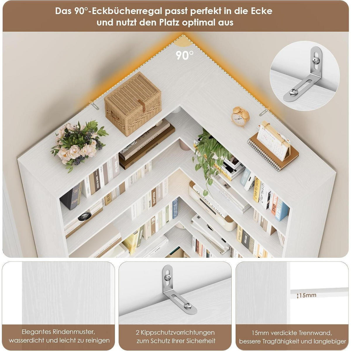 ECKREGAL 190 cm weiß 6 Ebenen - Weiß, Holzwerkstoff (90/190.5/90cm)