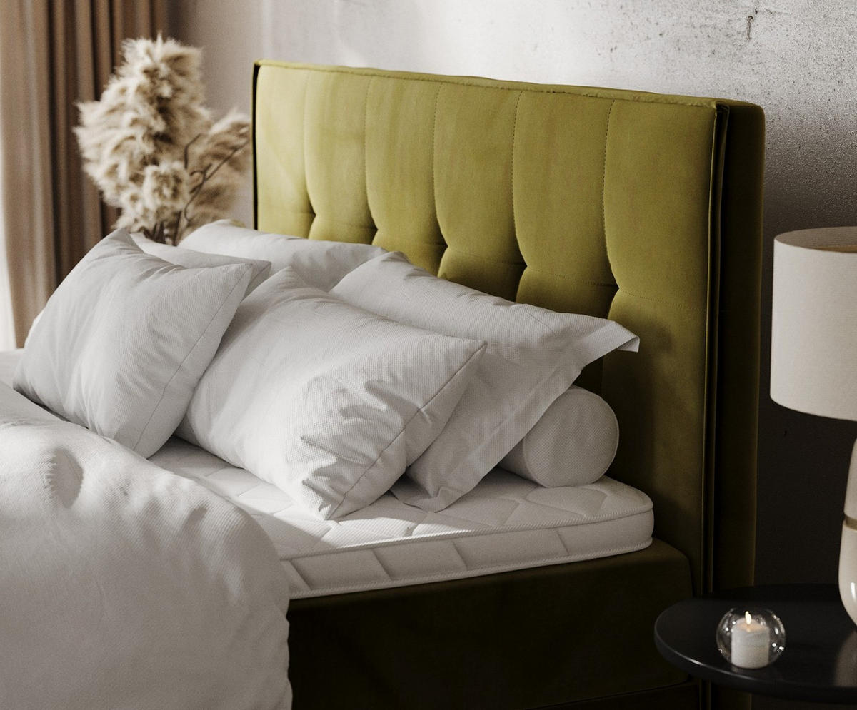 BOXBETT Tivra 200/200 cm Olivgrün im Kronos Stoff - Schwarz/Olivgrün, Holz/Holzwerkstoff (200/200cm) - AltaBeds