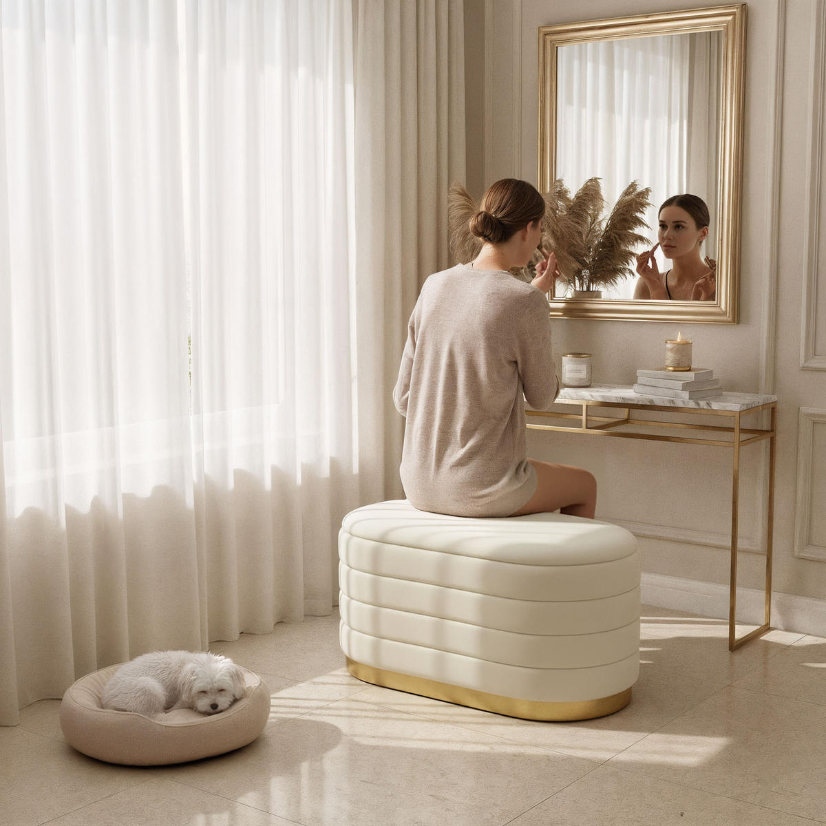 SITZBANK Creme - Creme, Textil/Metall (80/42/42cm) - Akord