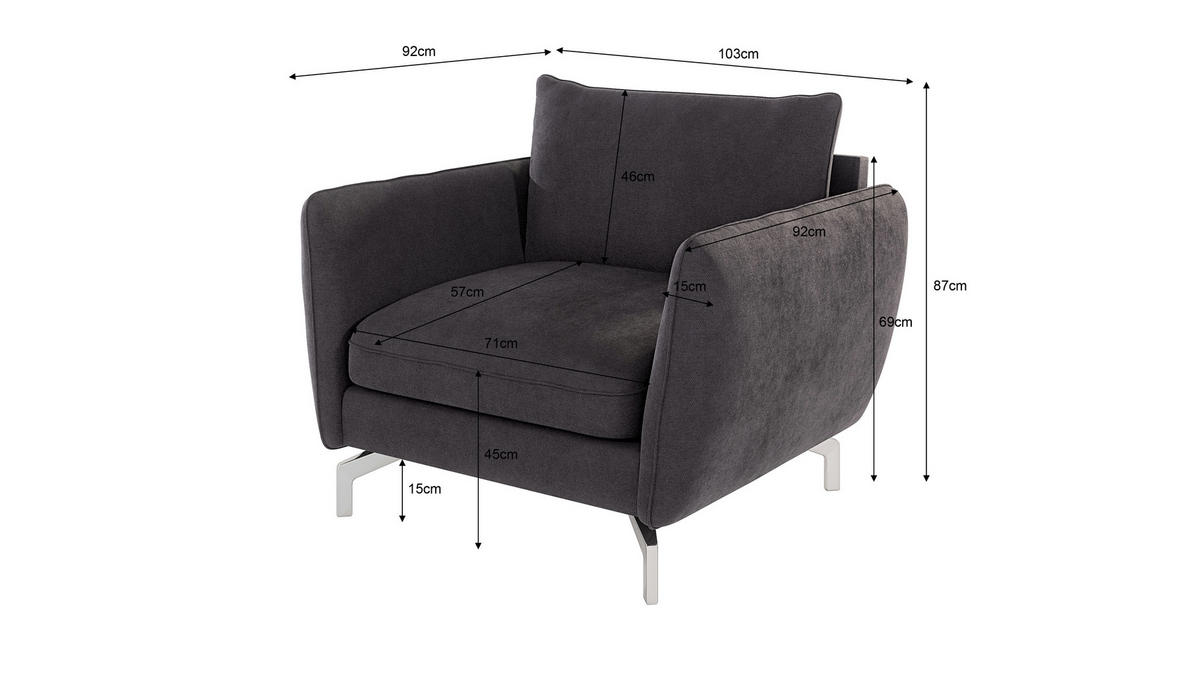 SESSEL Elou Graphit Microfaser - Chromfarben/Graphitfarben, Holz/Textil (103/87/92cm) - S-Style Möbel