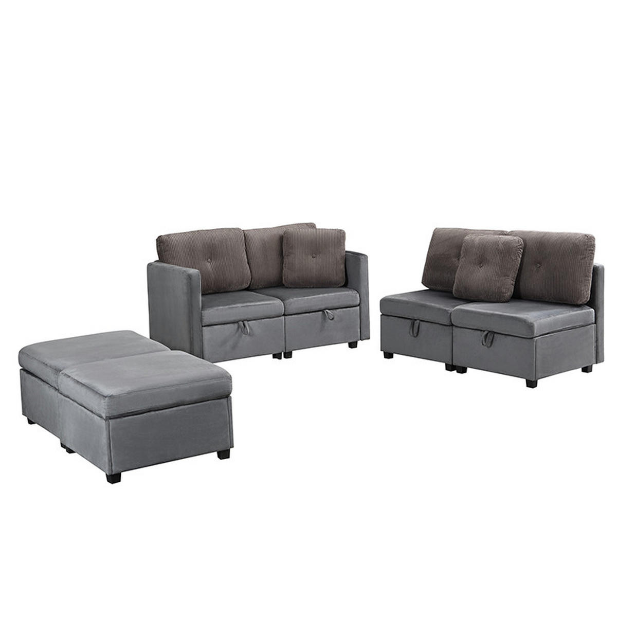 SOFA 4-Sitzer Modulares aus Samt & Cord 261x132,5 cm mit Stauraum, antikgrau - Grau, Textil (132.5/85/261cm) - Luhomfu