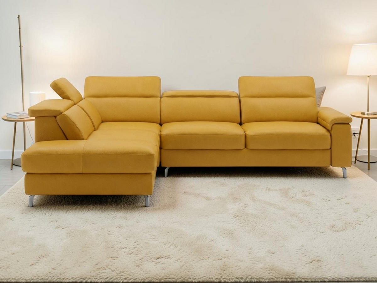 ECKSOFA Ambassador Echtleder Senfgelb - Gelb, Leder/Metall (224/272cm)