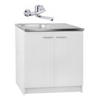 SPÜLUNTERSCHRANK 80cm mit Spüle + Armatur + Siphon weiß - Weiß, Holzwerkstoff (80/81/46cm) - Stamar