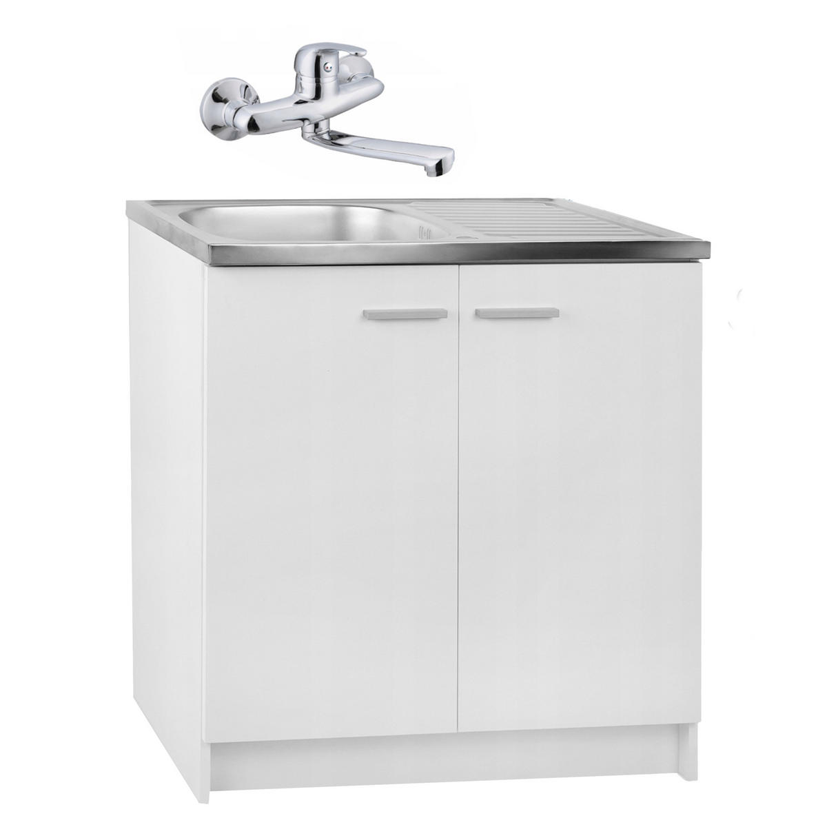 SPÜLUNTERSCHRANK 80cm mit Spüle + Armatur + Siphon weiß - Weiß, Holzwerkstoff (80/81/46cm) - Stamar