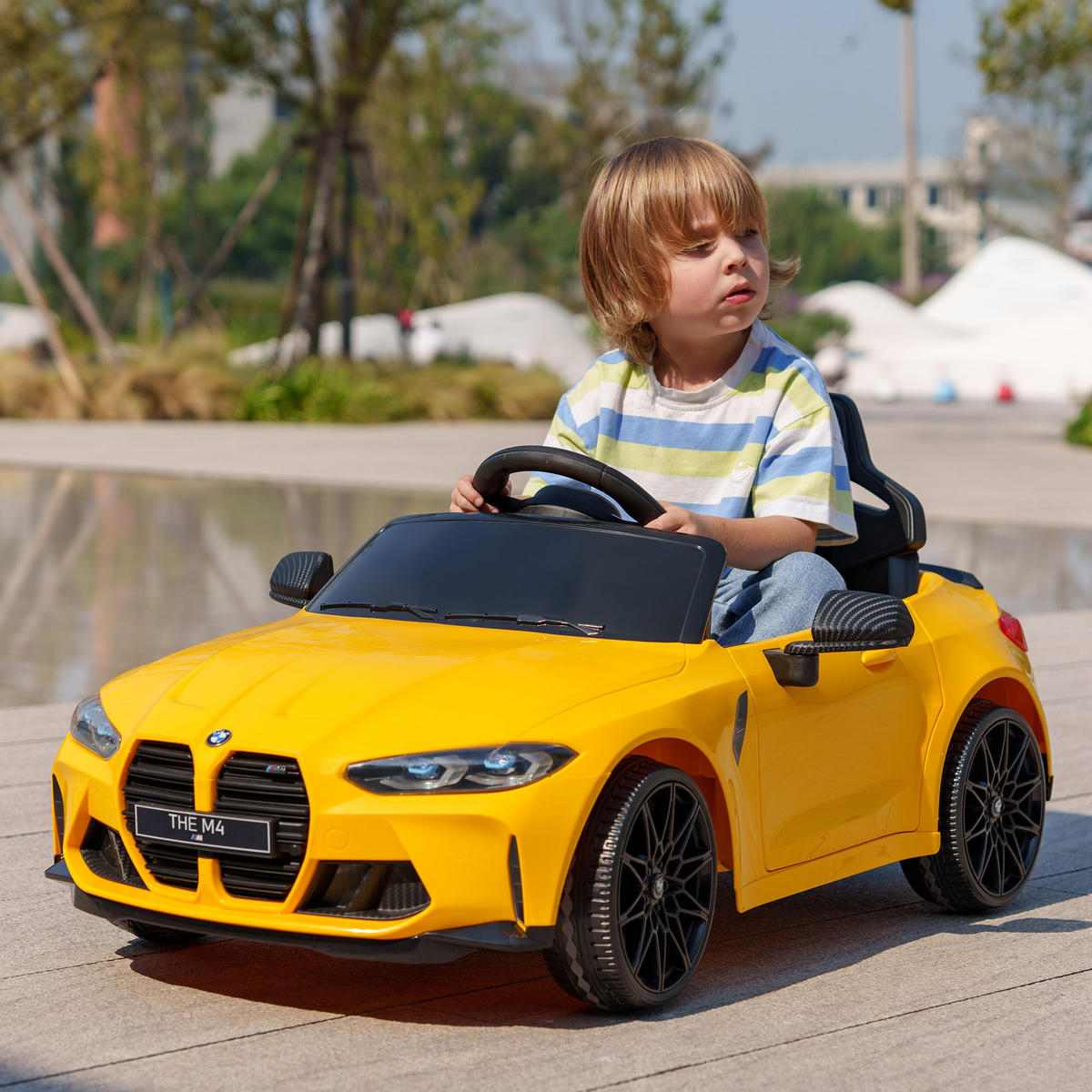 KINDER Elektroauto 12V Kinderfahrzeug mit 2,4G-Fernbedienung, 3-5 km/h, Gelb - Gelb, Metall (108/69.5/51cm) - AIYAPLAY