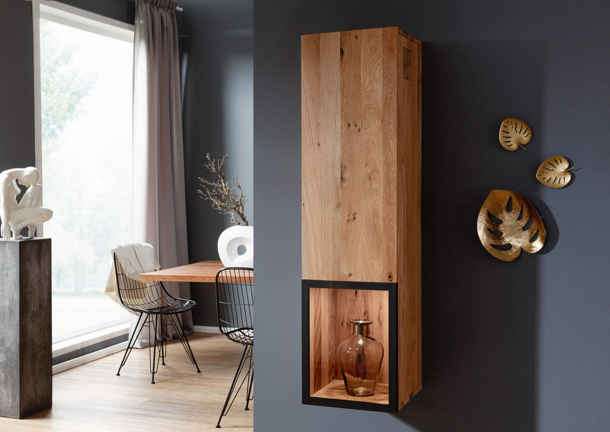 HÄNGEVITRINE Wild-/Zerreiche 33x33x124 natur geölt FRANKFURT #102 - Braun, Holz (33/124/33cm) - Massivmoebel24