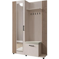 GARDEROBE Linaro mit Spiegel, Sitzbank in Lamellen-Optik 137/207/42 cm, Rechts - Kaschmir/Schwarz, Holzwerkstoff (137/207/42cm) - WFL GROUP