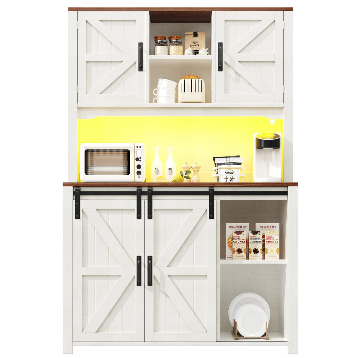 BUFFETSCHRANK, mit farbwechselnder LED-Beleuchtung und viel Stauraum, 115/40/174,7 cm, Weiß - Weiß, Holzwerkstoff (115/174.7/40cm) - Modfu
