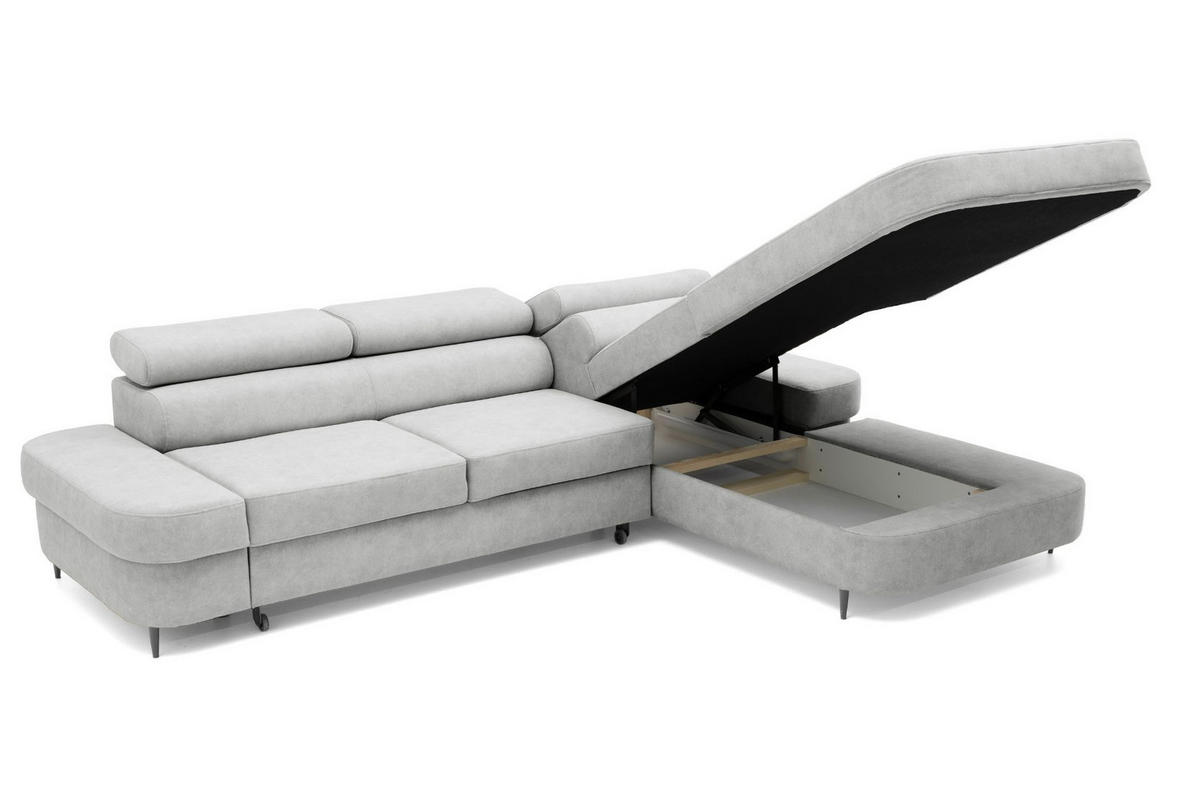 ECKSOFA JAZZ L Rechts mit Schlaffunktion 127x216 Velours Hellgrau - Hellgrau/Schwarz, Holz/Textil (237/285cm) - Muffo