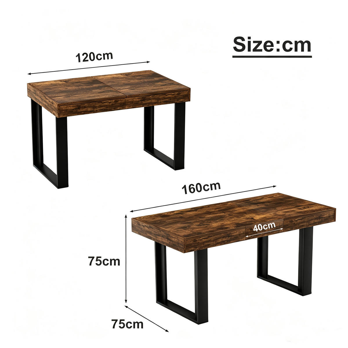 ESSTISCH ausziehbar 120-160/80/76 cm im Retro-Stil DE-39971 Rustikal-Braun - Braun, Holzwerkstoff (75/120/75cm) - ComfortXL
