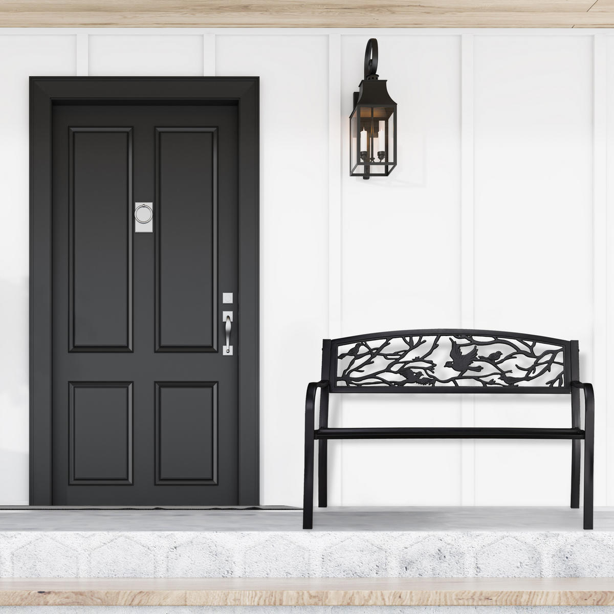 GARTENBANK Vögel - Schwarz, Metall (127/87/57cm) - Relaxdays