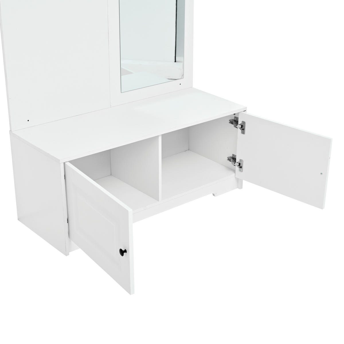 GARDEROBE 100cm Spiegel 5 Haken 2 Schränke Regal Schuhschrank Weiß - Weiß, Holzwerkstoff (40/180/100cm) - FLIEKS