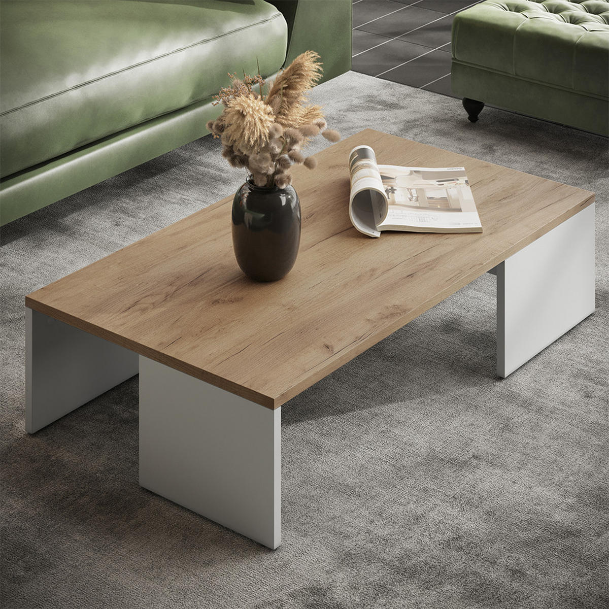 COUCHTISCH Hardi Weiß/Goldkraft Eiche 90 x 21.4 cm - Honigeiche/Weiß, Holzwerkstoff (50/90/21.4cm) - Vicco