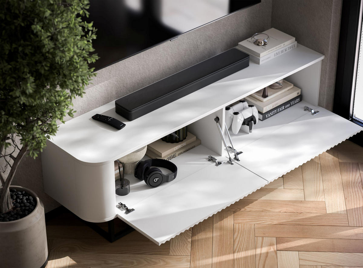 TV STOLÍK Aurora biely matný 140 cm s kovovým rámom - biela/zlatá, kov/kompozitné drevo (140/44/35cm) - Meble Lindner