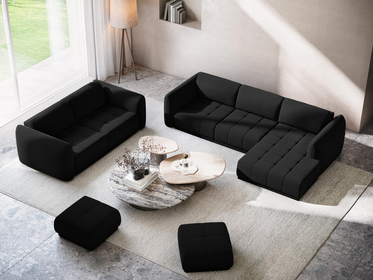 3-SITZER SOFA Samt Stoff Schwarz - Schwarz, Kunststoff/Textil (210/74/105cm) - Makamii