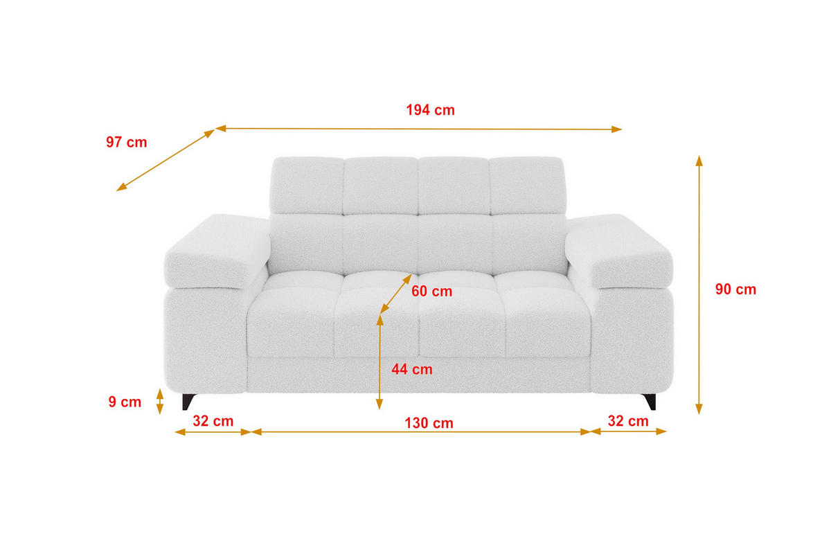 SOFA 2-Sitzer LORD-S1 194x97x90 cm Weiß Bouclé - Weiß, Holzwerkstoff/Textil (194/90/97cm) - ALTDECOR