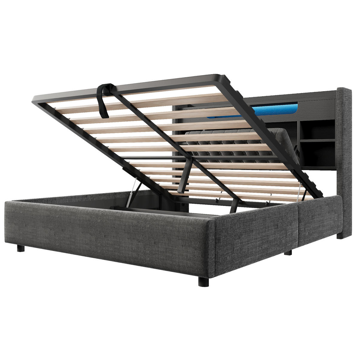 POLSTERBETT 140x200 cm in Grau mit Bettkasten, LED und USB-/USB-C-Anschlüssen - Grau, Textil (140/200cm) - IVMEU
