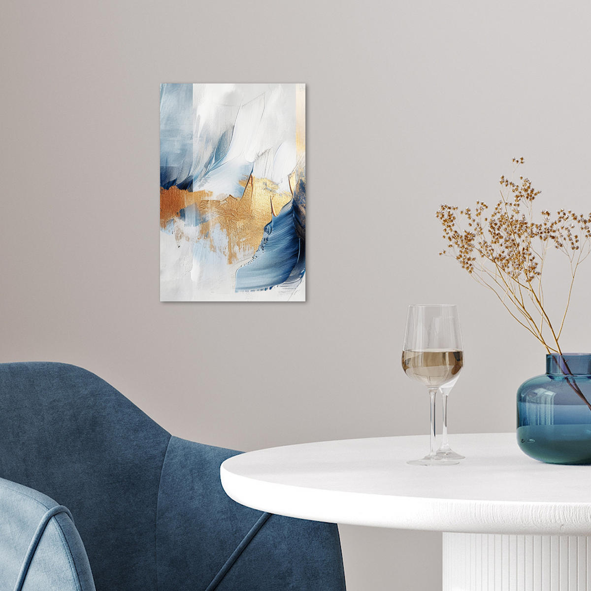 POSTER Gold - Blau - Aquarell - Kunst - Modern 20x30 cm - Hellblau, Papier (20/30/0.1cm) - MuchoWow