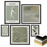 WANDBILDER 5er-Set - 50x50 cm & 20x30 cm & 40x60 cm Schwarzer Rahmen - Abstrakte Pflanzenmuster - Schwarz, Kunststoff (40/60cm) - ArtPrintCave