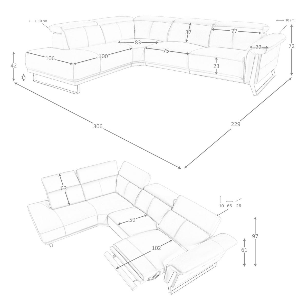 ECKSOFA Relax-Ecksofa links in türkisgrünem Leder 306/229/97 cm - Türkis/Schwarz, Leder/Metall (306/229cm) - ANGEL CERDA