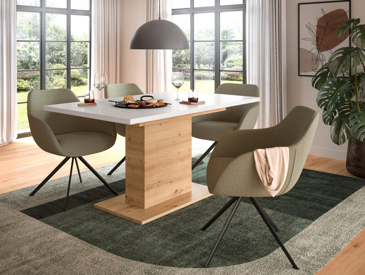 ESSTISCH weiß, Eiche Artisan, Küchentisch ausziehbar 150 - 190 cm - Eiche Artisan/Weiß, Holzwerkstoff/Metall (150/90/76cm) - Inn.Furn